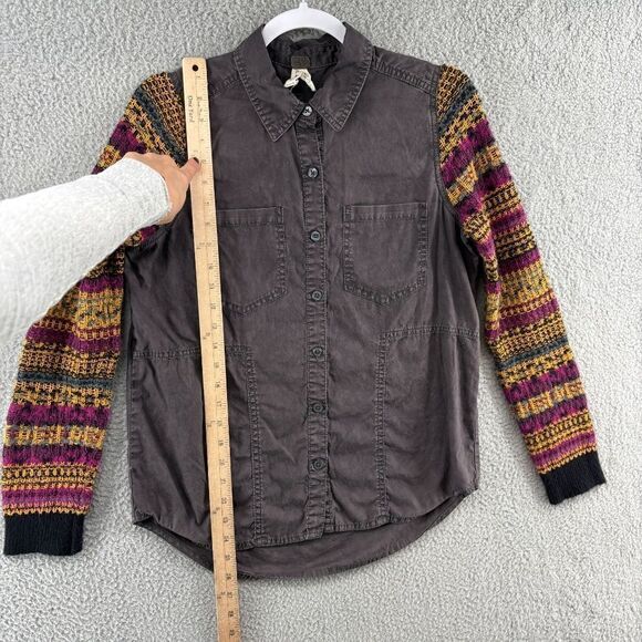 Free People We The Free Boho button down Shirt Mixed Media Sweater Sleeves Small - Picture 9 of 13